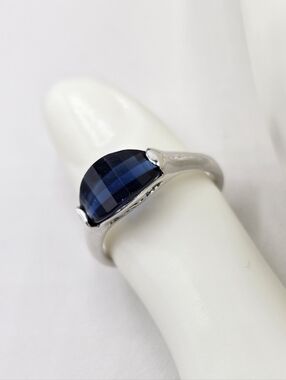 Swarovski Crystal Elements Silver Statement Ring Sapphire Blue Size 8.75 Prom